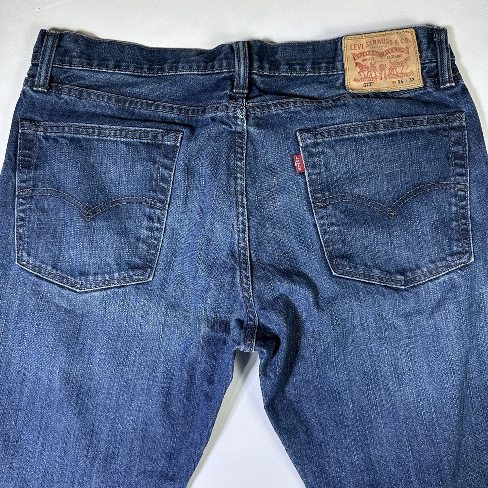 Levi's 513 Slim Straight Jeans Men's 36x32 Dark Wash Denim 29 Length - Picture 3 of 11